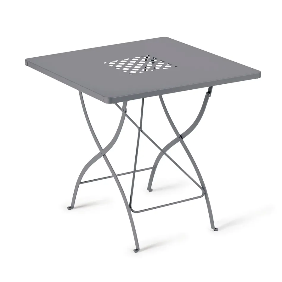 Square Folding Outdoor Table in Galvanized Steel Made in Italy - Selvaggia Viadurini