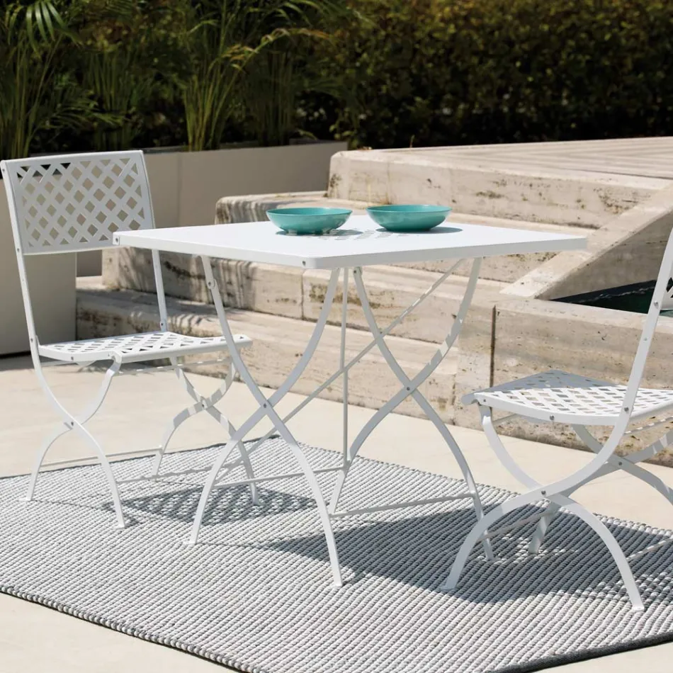 Square Folding Outdoor Table in Galvanized Steel Made in Italy - Selvaggia Viadurini