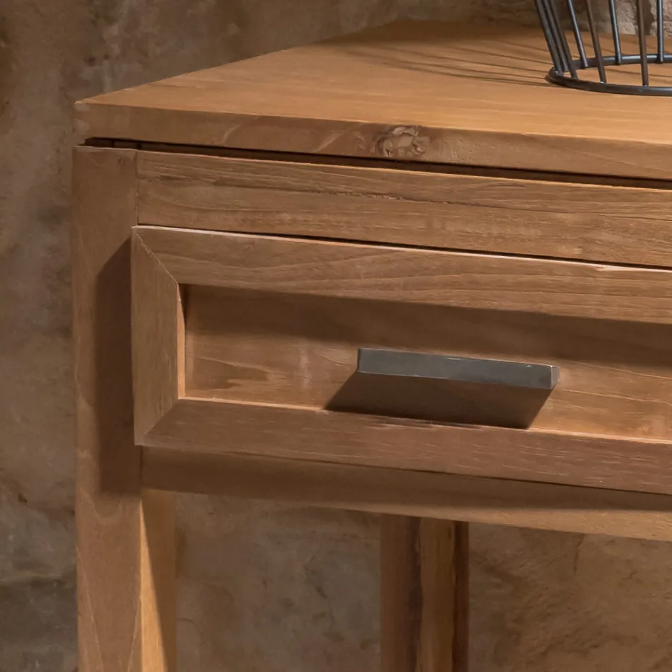 Coffee Table Made of Solid Teak Wood with 1 Drawer - Acrylic Viadurini