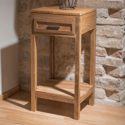 Coffee Table Made of Solid Teak Wood with 1 Drawer - Acrylic Viadurini