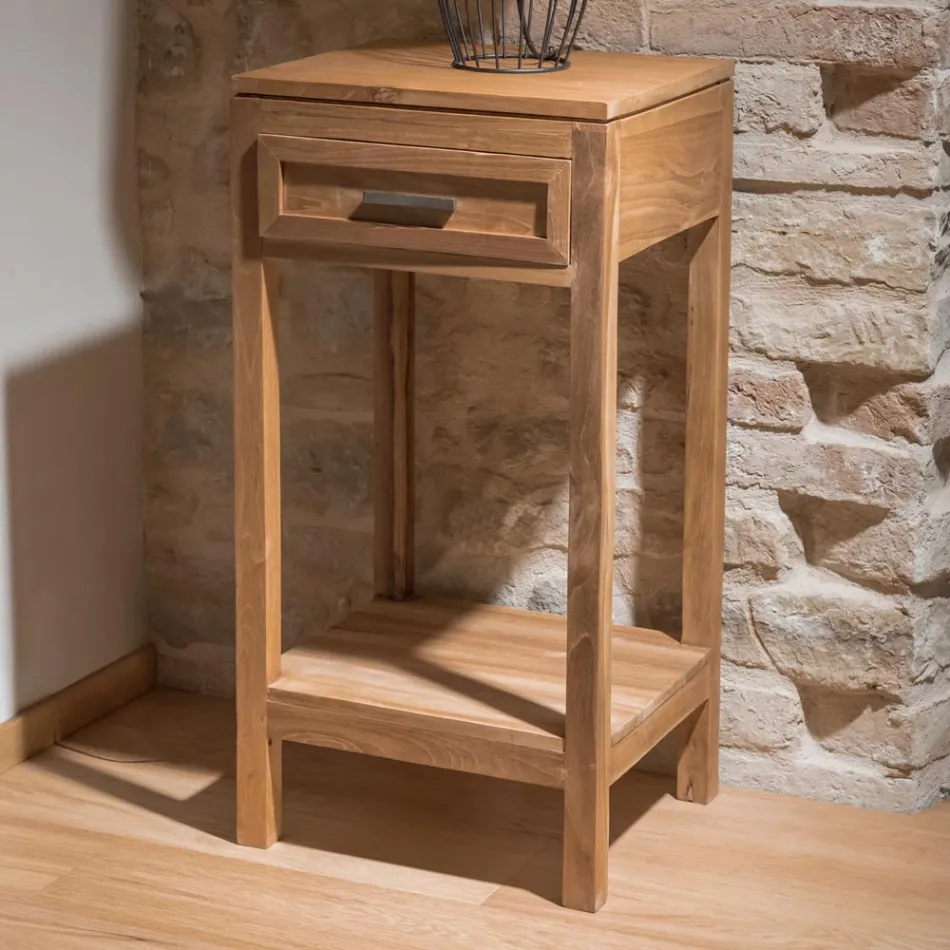 Coffee Table Made of Solid Teak Wood with 1 Drawer - Acrylic Viadurini