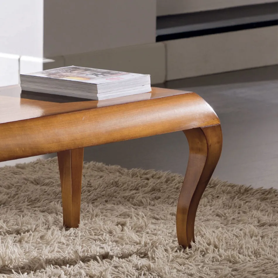 Rectangular Living Room Coffee Table in Patinated Cherry Wood Made in Italy - Ares Viadurini
