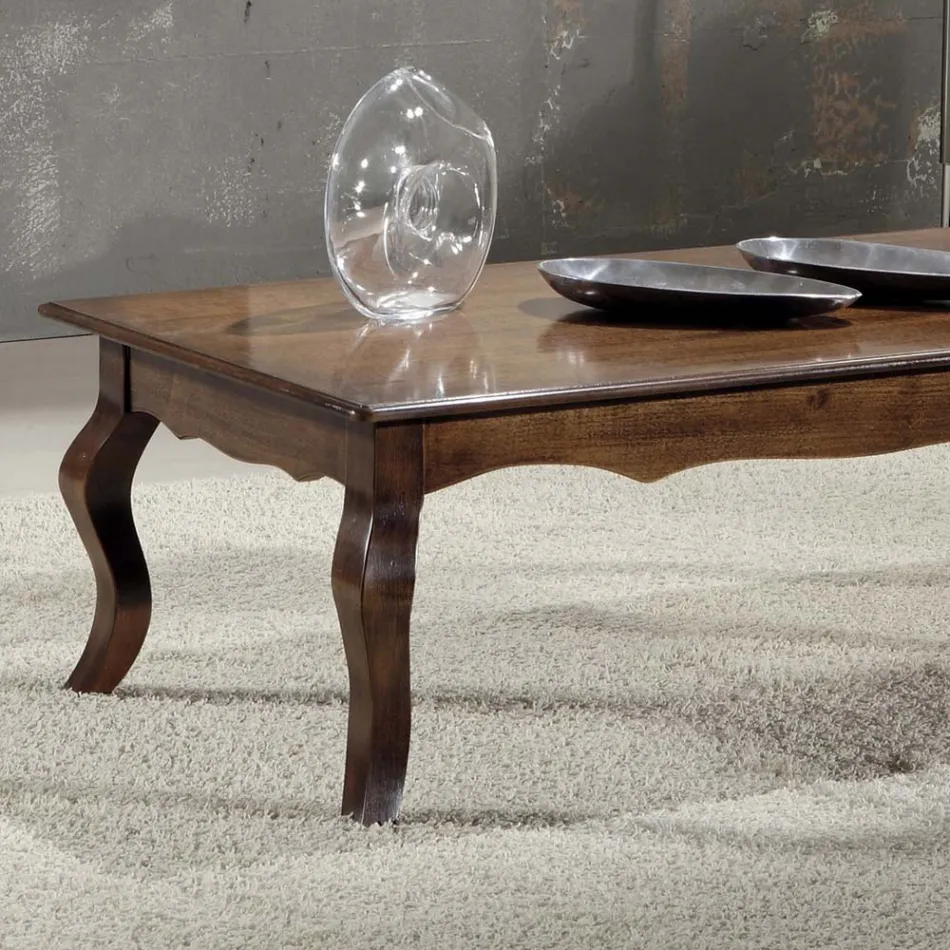 Rectangular Living Room Coffee Table in Patinated Walnut Wood Made in Italy - Afrodite Viadurini