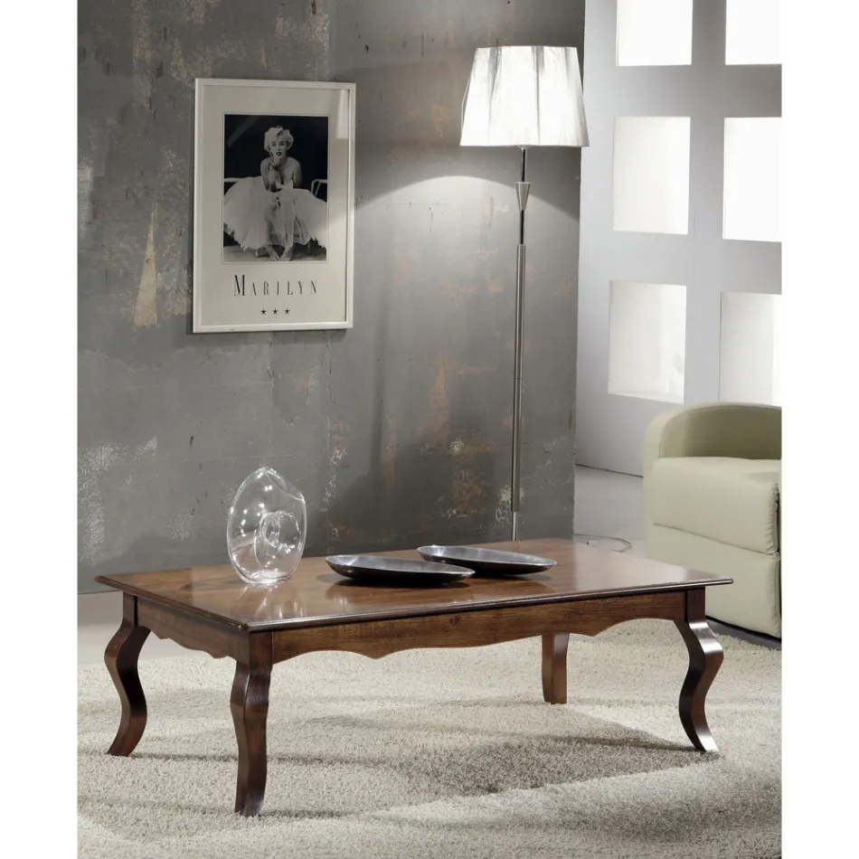 Rectangular Living Room Coffee Table in Patinated Walnut Wood Made in Italy - Afrodite Viadurini