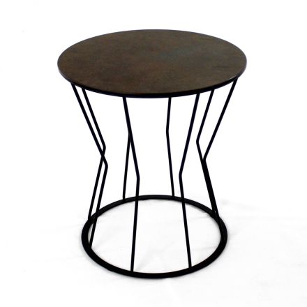 Round Coffee Table with Steel Base and Stoneware Top Made in Italy - Alisea Viadurini