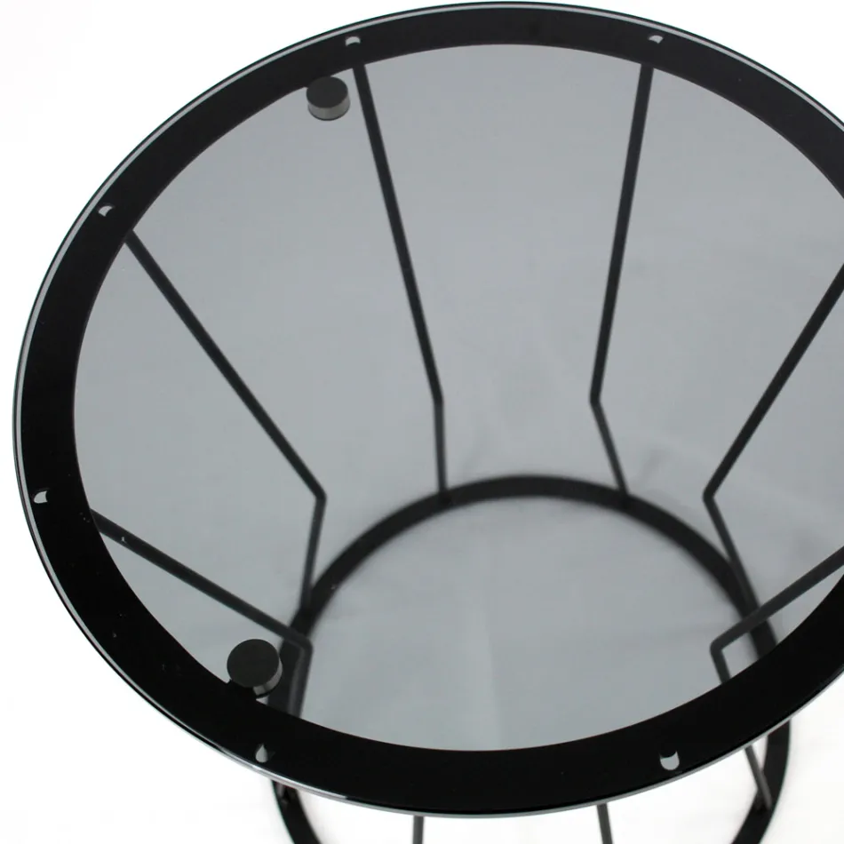 Round Coffee Table with Steel Base and Glass Top Made in Italy - Alisea Viadurini