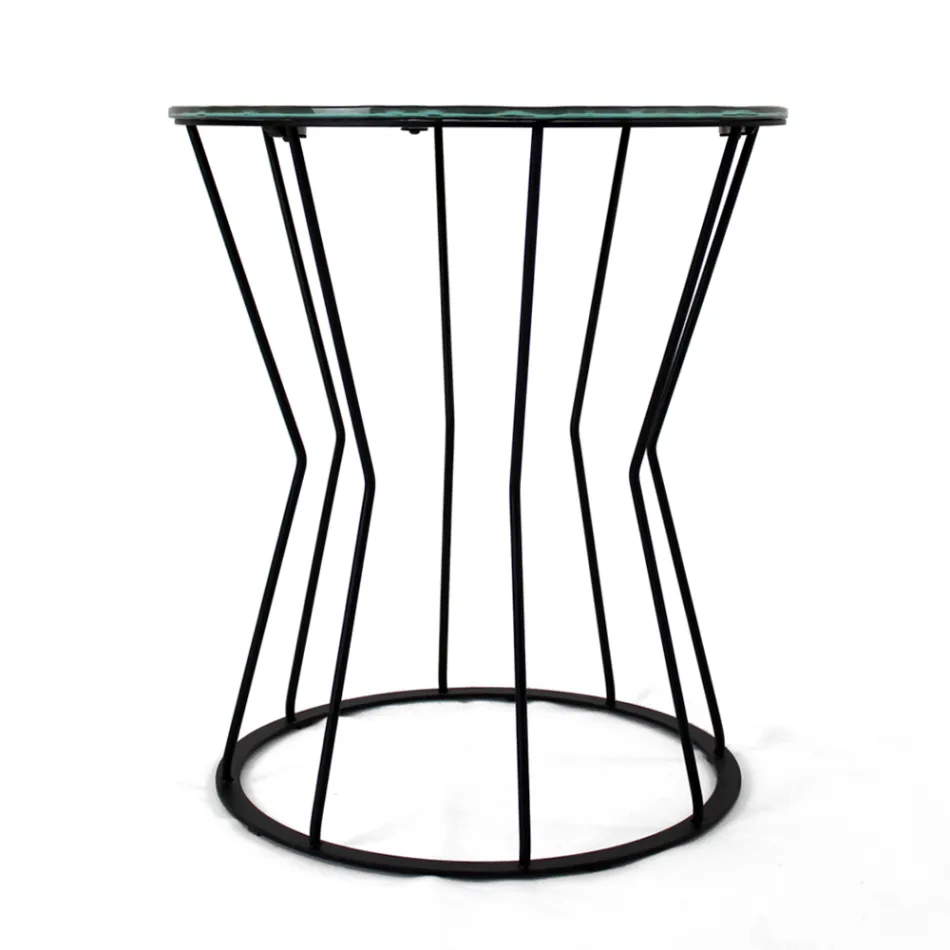Round Coffee Table with Steel Base and Glass Top Made in Italy - Alisea Viadurini