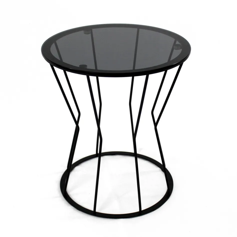 Round Coffee Table with Steel Base and Glass Top Made in Italy - Alisea Viadurini