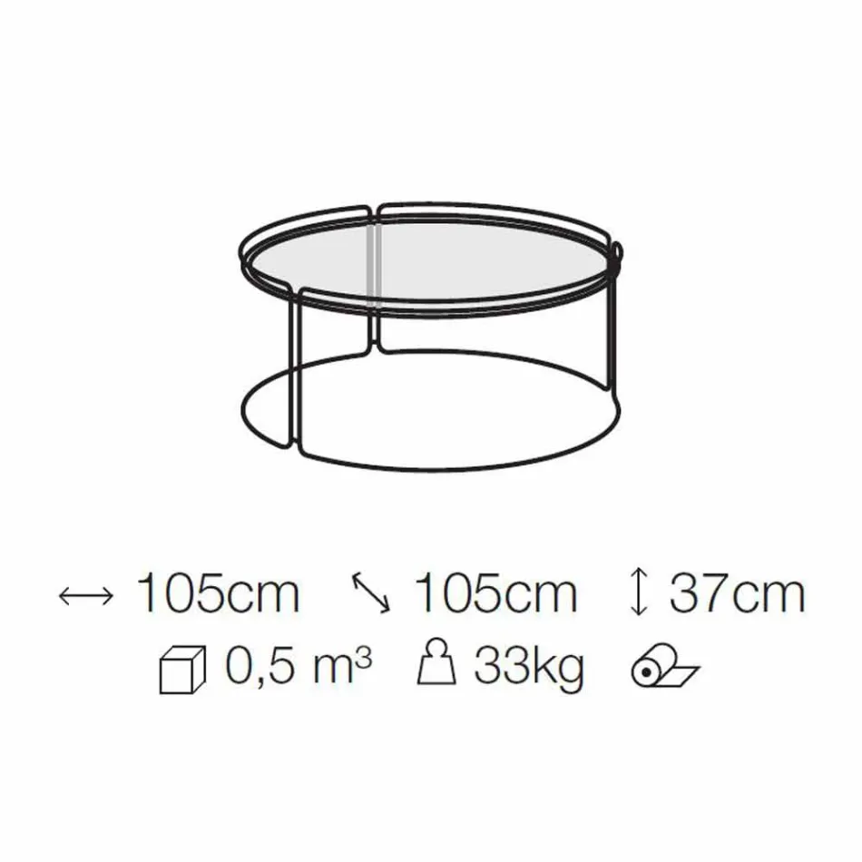 Round Metal Coffee Table with Glass Top Made in Italy - George Viadurini