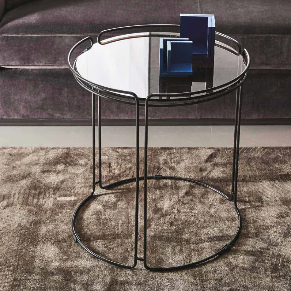 Round Metal Coffee Table with Glass Top Made in Italy - George Viadurini