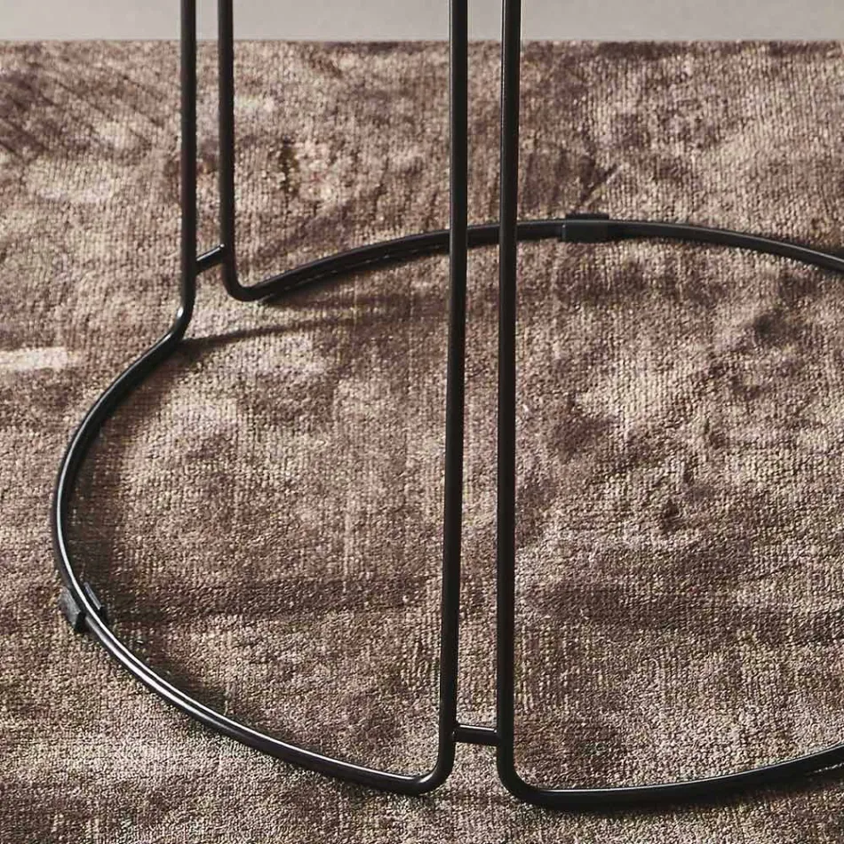 Round Metal Coffee Table with Glass Top Made in Italy - George Viadurini