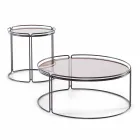Round Metal Coffee Table with Glass Top Made in Italy - George Viadurini