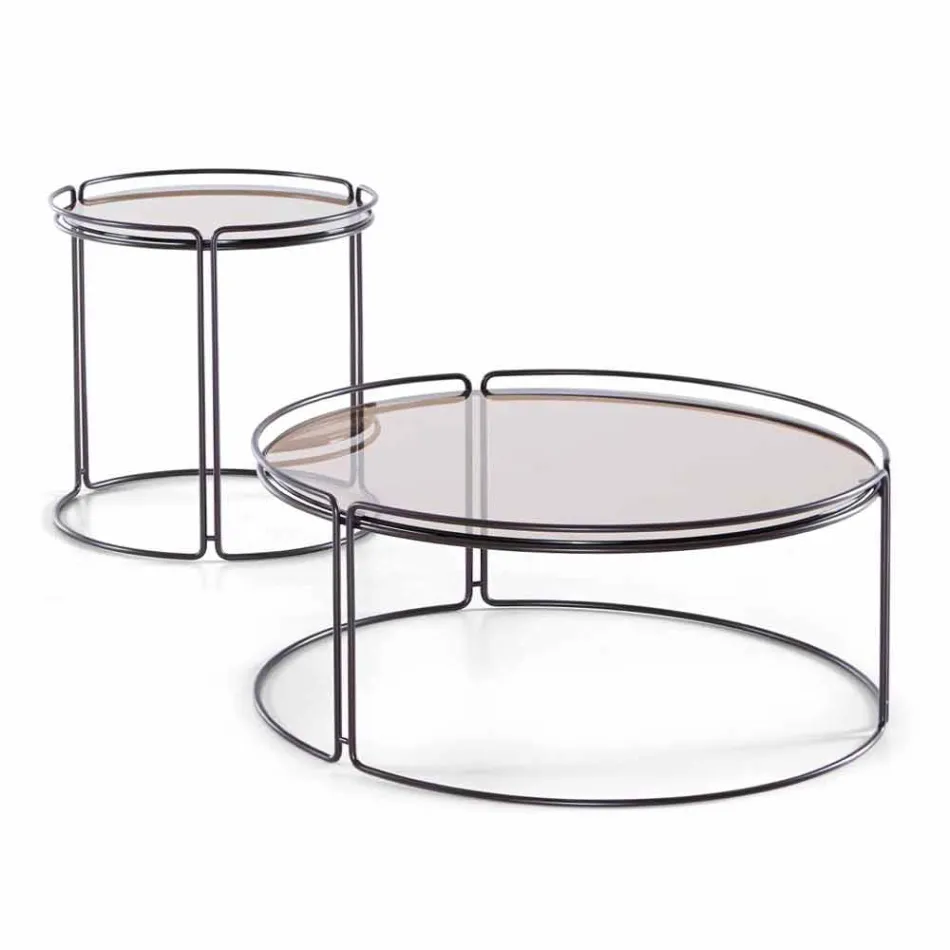 Round Metal Coffee Table with Glass Top Made in Italy - George Viadurini