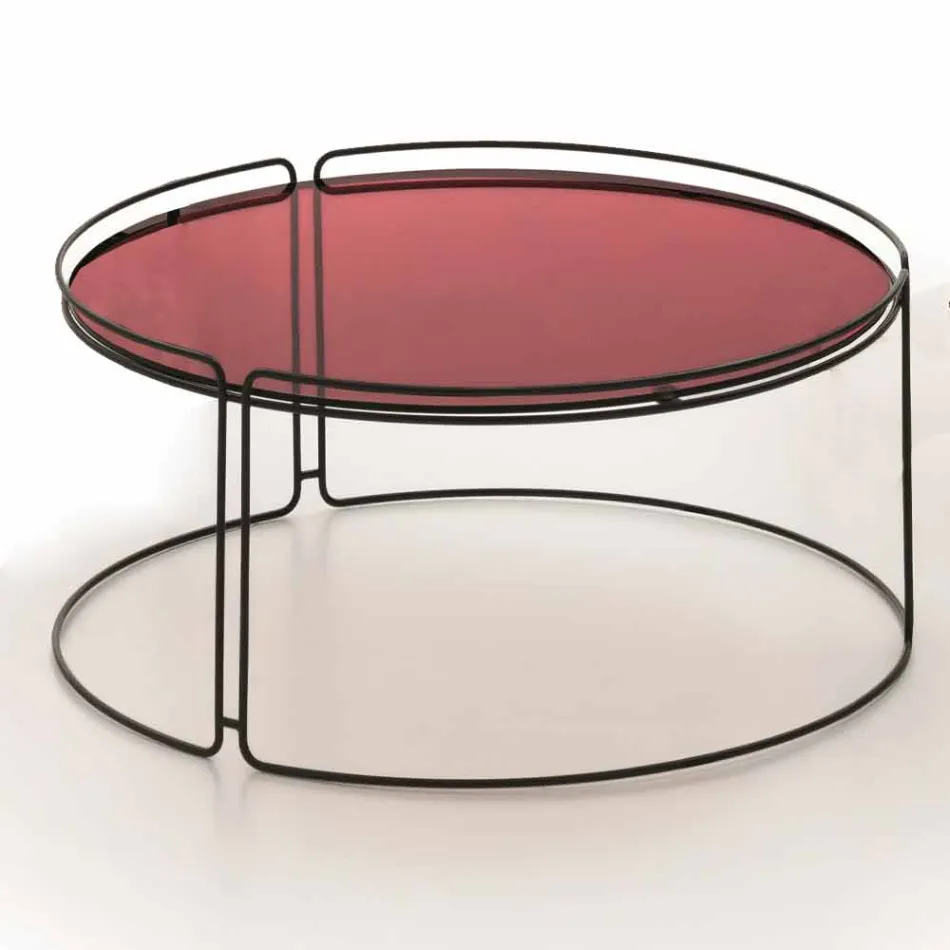 Round Metal Coffee Table with Glass Top Made in Italy - George Viadurini