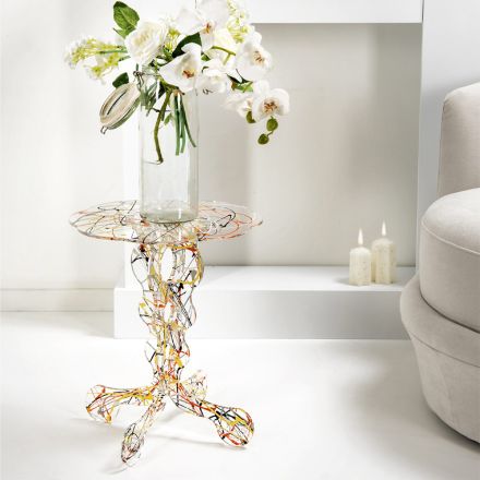 Round coffee table diameter 36 cm Janis multicolor design, made in Italy Viadurini