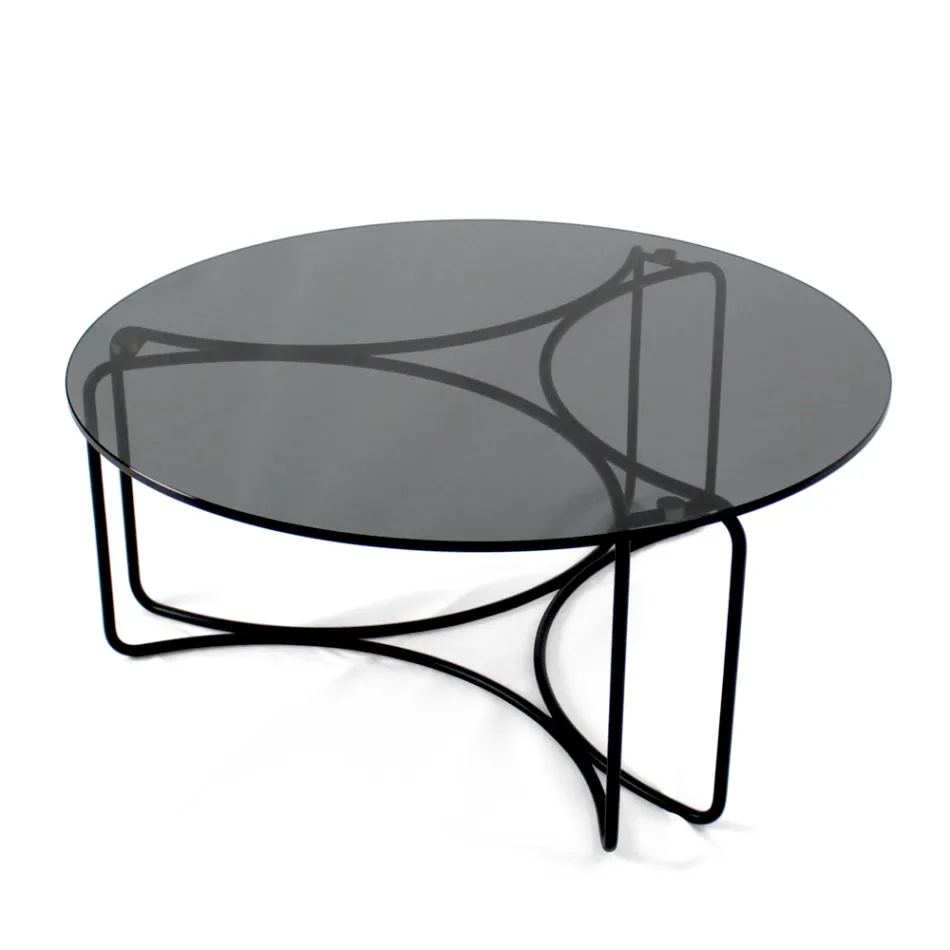 Round Glass Coffee Table with 3 Crescent Base Made in Italy - Arepa Viadurini