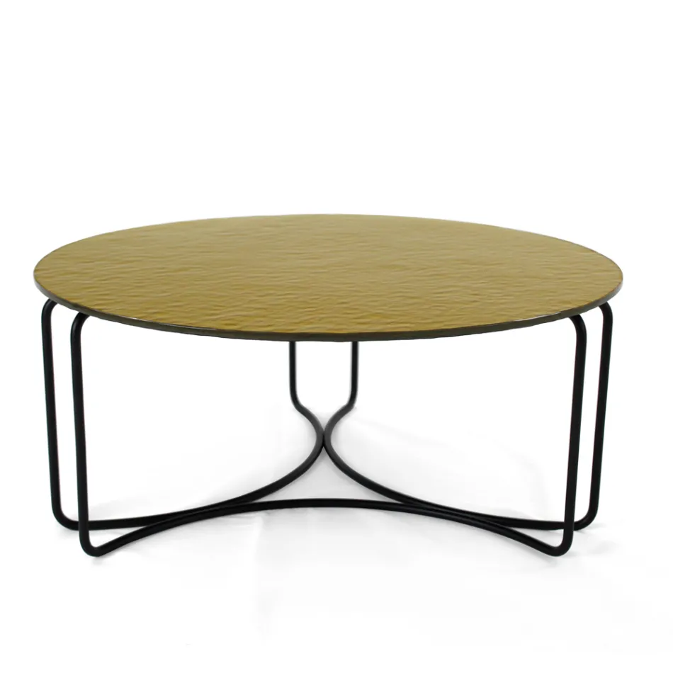 Round Glass Coffee Table with 3 Crescent Base Made in Italy - Arepa Viadurini