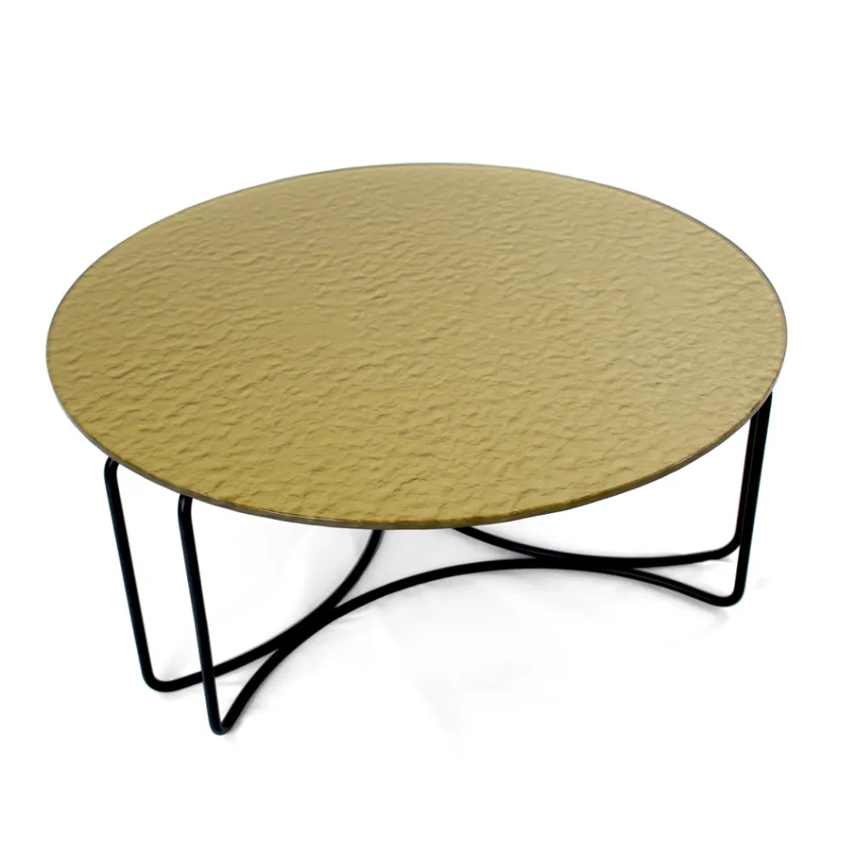 Round Glass Coffee Table with 3 Crescent Base Made in Italy - Arepa Viadurini