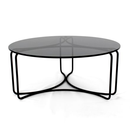 Round Glass Coffee Table with 3 Crescent Base Made in Italy - Arepa Viadurini