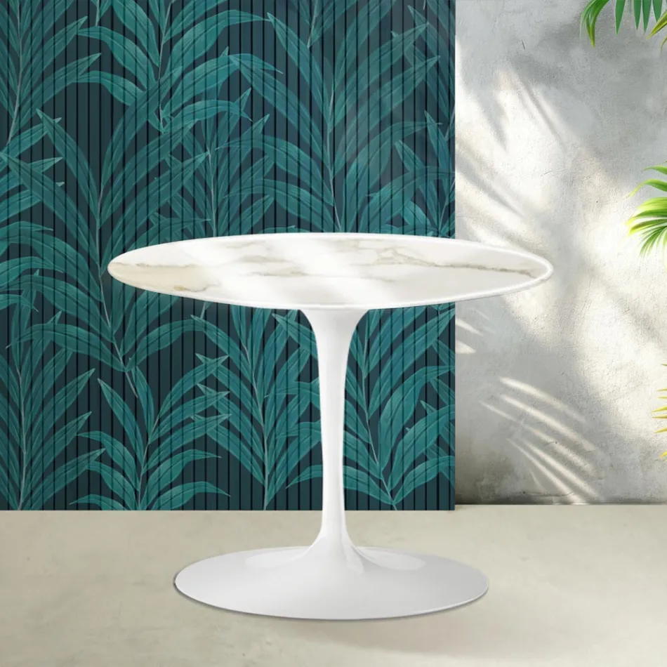 Saarinen Tulip Round Coffee Table H 41 cm in Florim Calacatta Gold Gloss Ceramic - Scarlet Viadurini