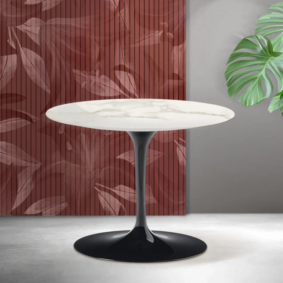 Saarinen Tulip Round Coffee Table H 41 cm in Florim Calacatta Gold Matt Ceramic - Scarlet Viadurini