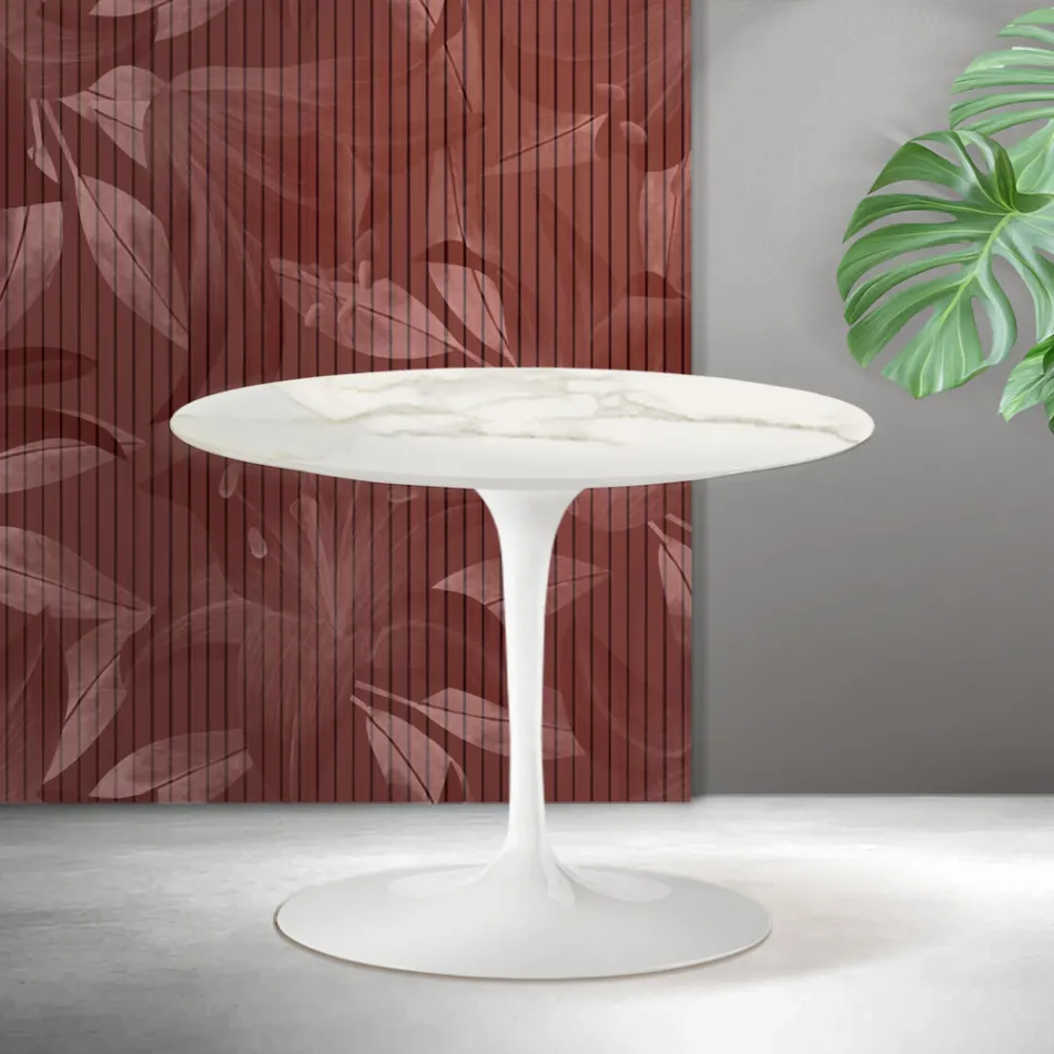 Saarinen Tulip Round Coffee Table H 41 cm in Florim Calacatta Gold Matt Ceramic - Scarlet Viadurini