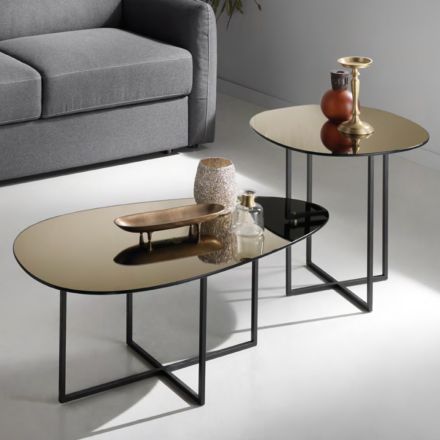 Coffee Table with Mirror Effect Glass Top Made in Italy - Sedona Viadurini