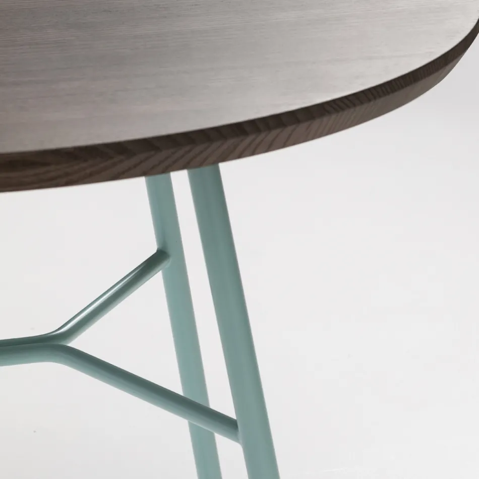 Coffee Table with Round Solid Wood Top Made in Italy - Makino Viadurini