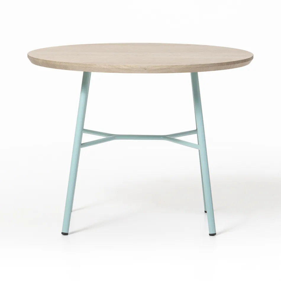 Coffee Table with Round Solid Wood Top Made in Italy - Makino Viadurini