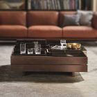 Coffee Table in Wood with Details in Glass and Leather Made in Italy - Ermano Viadurini