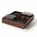 Coffee Table in Wood with Details in Glass and Leather Made in Italy - Ermano