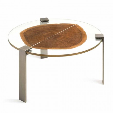 Coffee Table in Wood and Steel with Metal Legs Made in Italy - Damascus Viadurini