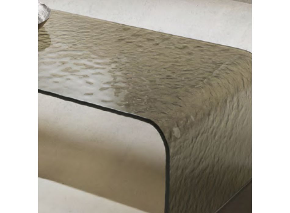 Coffee Table in Hammered Effect Glass Made in Italy - Quasimodo Viadurini