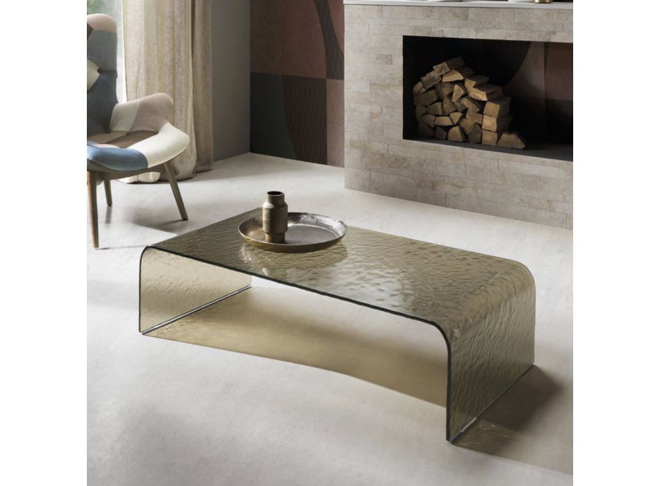 Coffee Table in Hammered Effect Glass Made in Italy - Quasimodo Viadurini