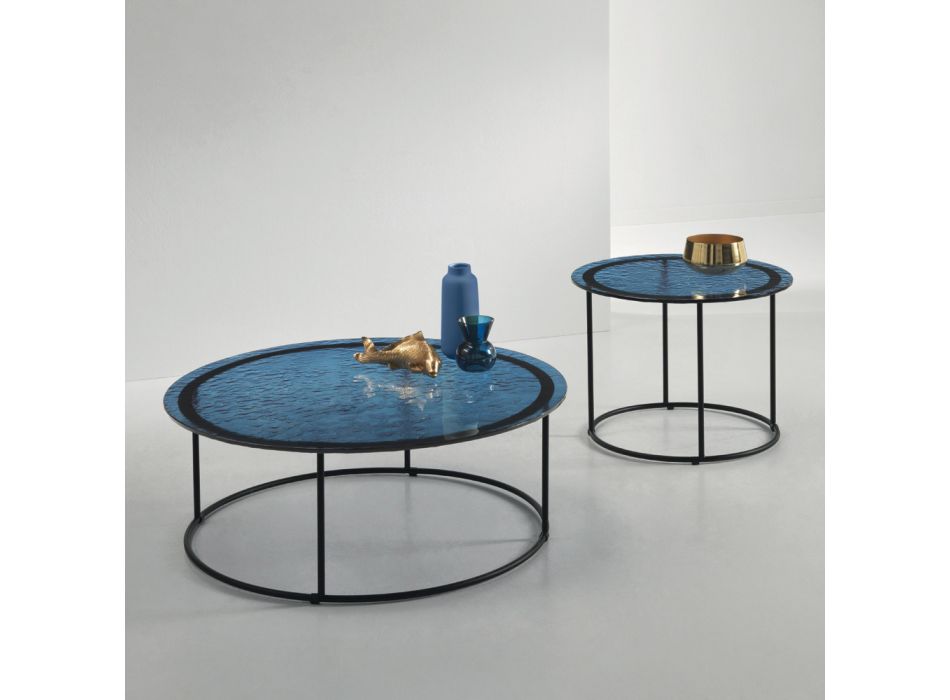 Coffee Table in Hammered Glass and Metal Made in Italy - Massimiliano Viadurini