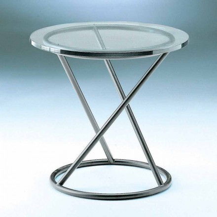 Coffee Table in Tempered Glass with Steel Base Made in Italy - Pegaso Viadurini