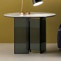 Sofa Side Coffee Table in Smoked Glass and Round Ceramic Top - Random