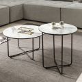 Round Coffee Table in Marble Effect Glass Made in Italy - Miguel
