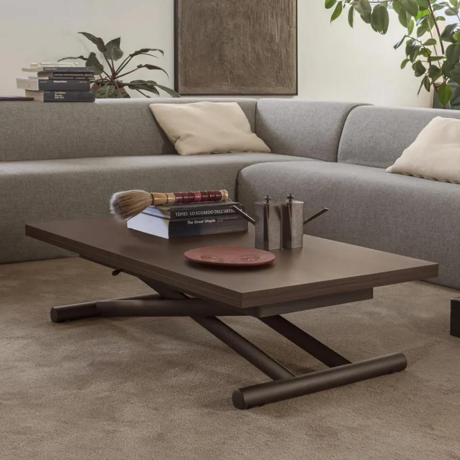Transformable Coffee Table in Metal and Wood Made in Italy - Veneris Viadurini