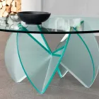 Living Room Coffee Table with Transparent Glass Flower and Acid Base 3 Sizes - Fiorella Viadurini