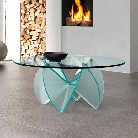 Living Room Coffee Table with Transparent Glass Flower and Acid Base 3 Sizes - Fiorella Viadurini