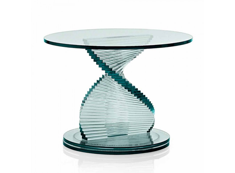 Living Room Coffee Table in Transparent Spiral Glass and Rotating Base - Spirulo Viadurini