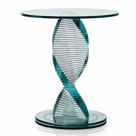 Living Room Coffee Table in Transparent Spiral Glass and Rotating Base - Spirulo Viadurini