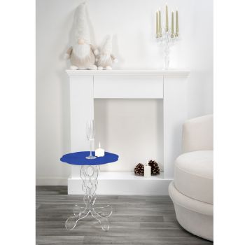 Round blue coffee table, diameter 36 cm, modern design Janis, made in Italy