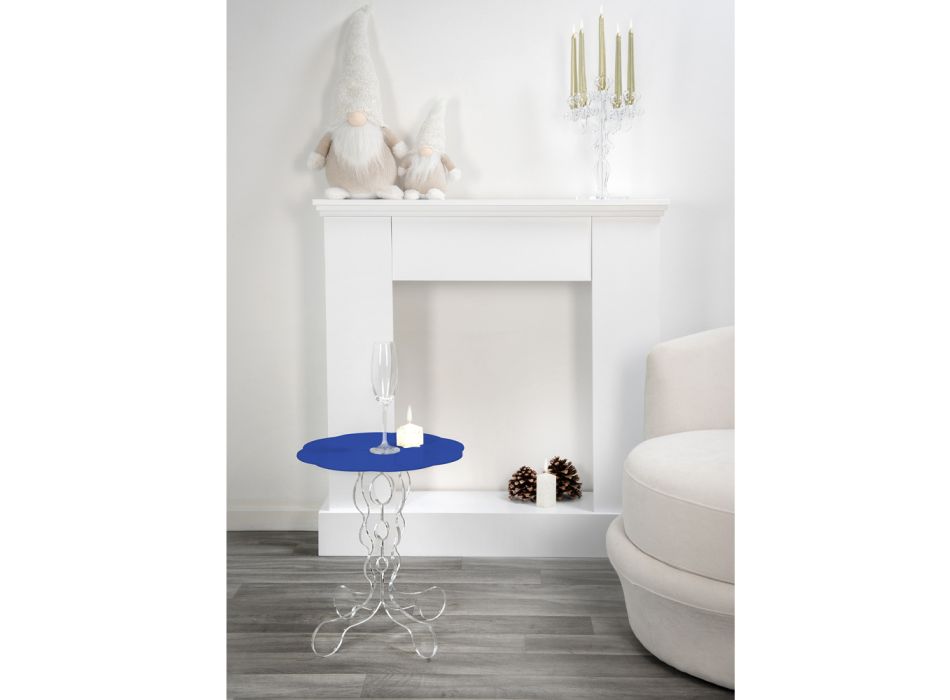 Round blue coffee table, diameter 36 cm, modern design Janis, made in Italy