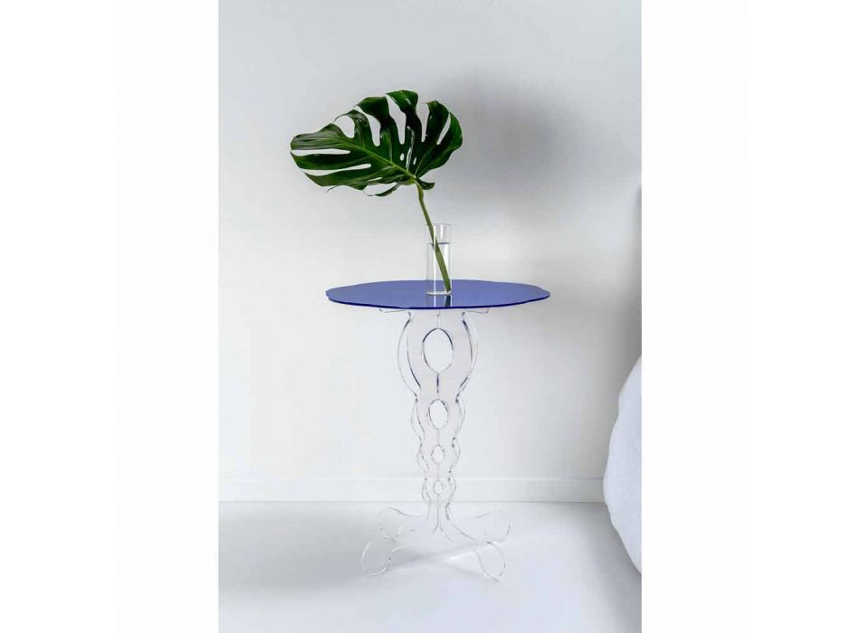 Round blue coffee table diameter 50 cm modern design Janis, made in Italy Viadurini