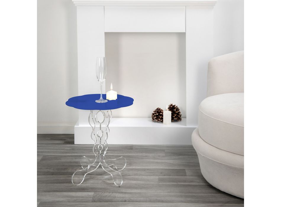 Round blue coffee table diameter 50 cm Janis modern design, made in Italy