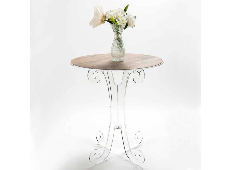 Round Coffee Table in Transparent and White Plexiglass or with Wood - Stilio Viadurini