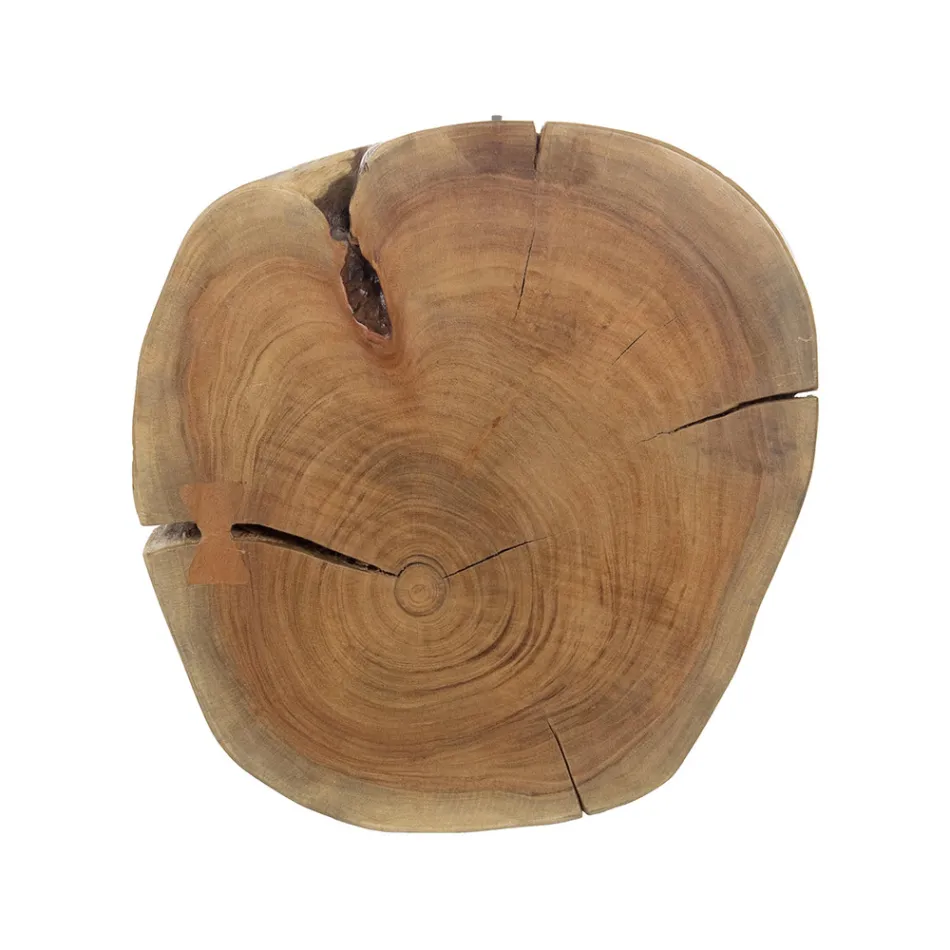 Round Coffee Table in Trunk of Wood and Steel Homemotion - Tancredi Viadurini