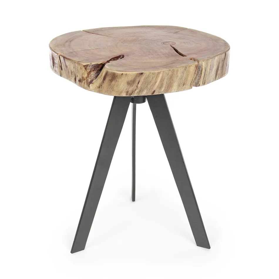 Round Coffee Table in Trunk of Wood and Steel Homemotion - Tancredi Viadurini